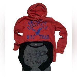 🦅 AMERICAN EAGLE BUNDLE: red classic hoodie and American Eagle Raglan top 🦅